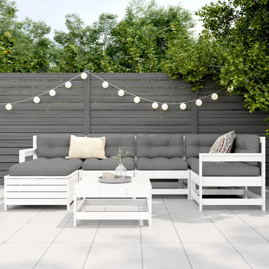 Salon de jardin 7 pcs blanc bois de pin massif - 3