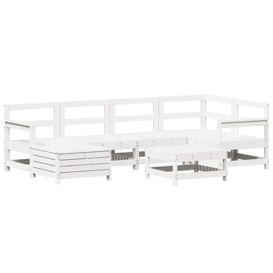Salon de jardin 7 pcs blanc bois de pin massif - 2
