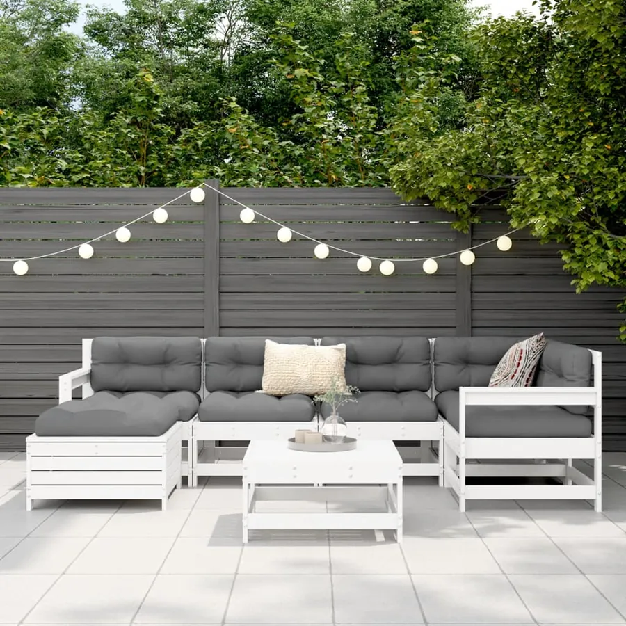 Salon de jardin 7 pcs blanc bois de pin massif - 3