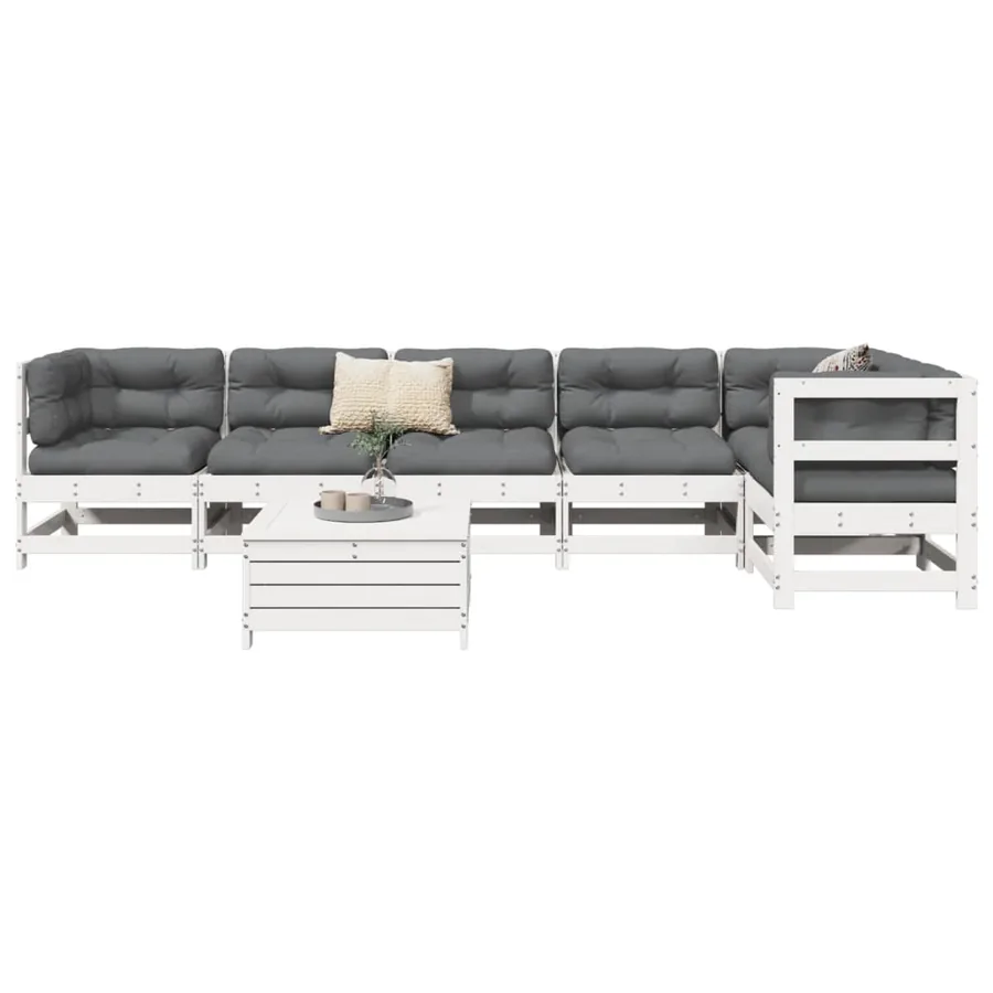 Salon de jardin 7 pcs blanc bois de pin massif