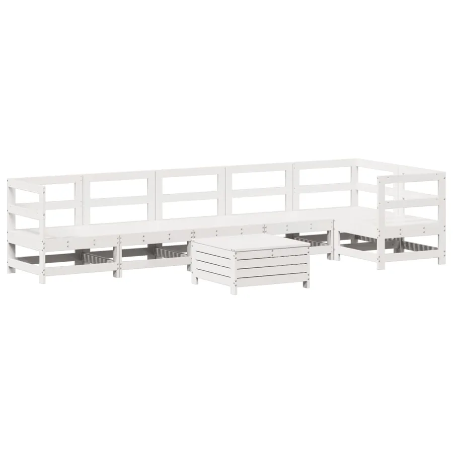 Salon de jardin 7 pcs blanc bois de pin massif - 2