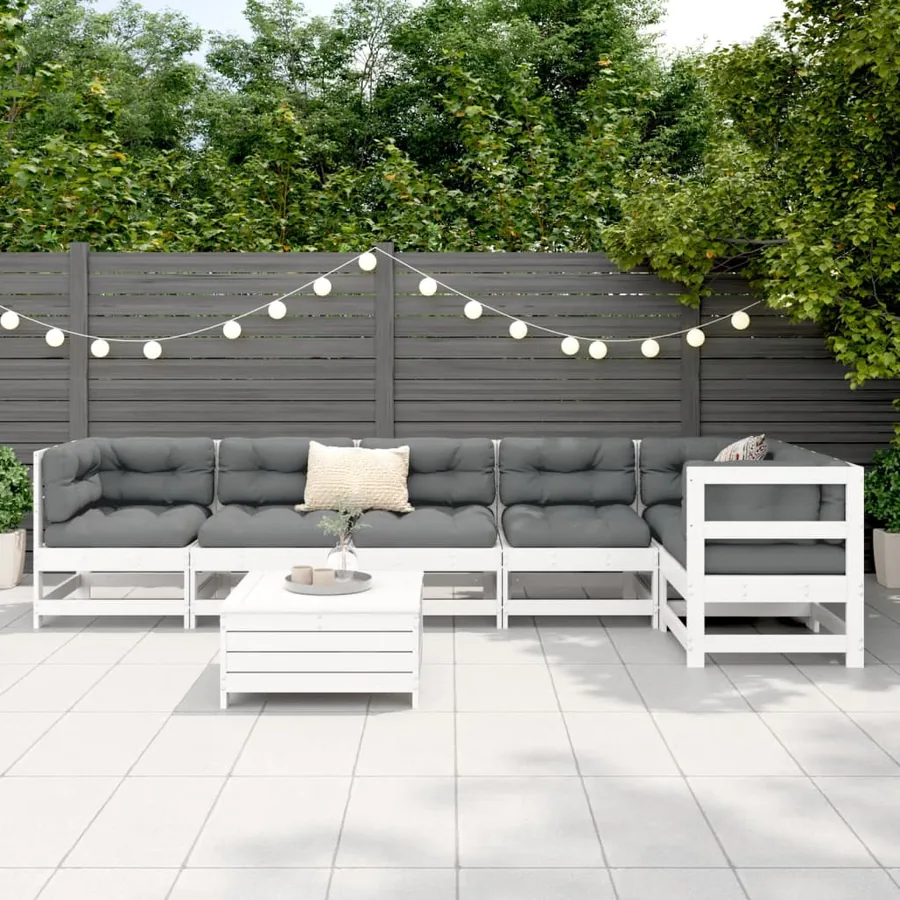 Salon de jardin 7 pcs blanc bois de pin massif - 3