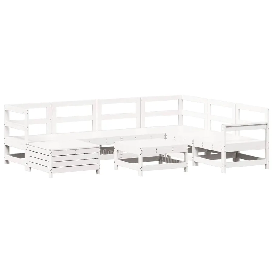 Salon de jardin 8 pcs blanc bois de pin massif - 2