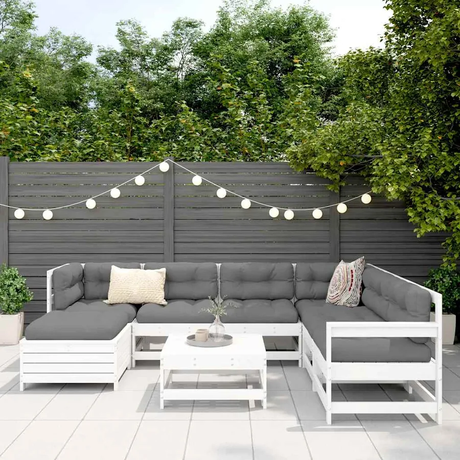 Salon de jardin 8 pcs blanc bois de pin massif - 3