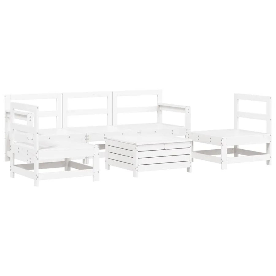 Salon de jardin 6 pcs blanc bois de pin massif - 2