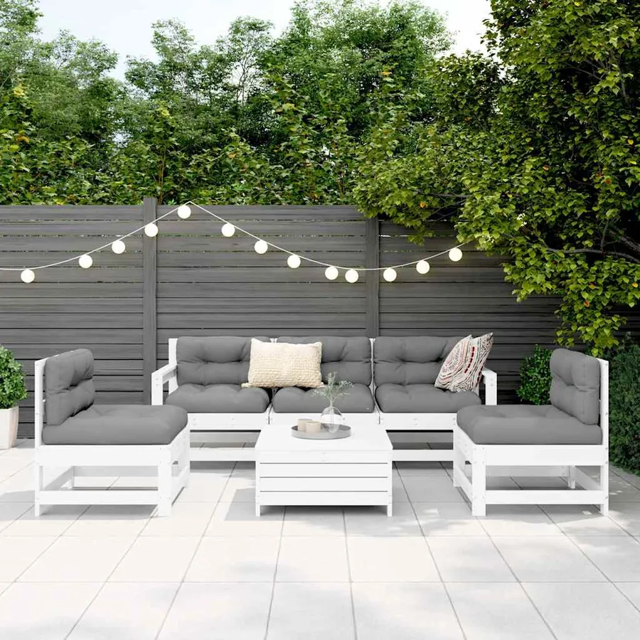 Salon de jardin 6 pcs blanc bois de pin massif - 3