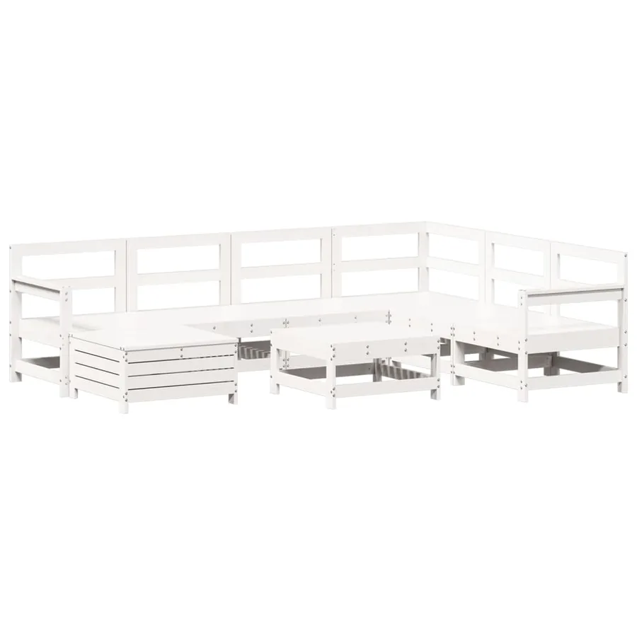 Salon de jardin 8 pcs blanc bois de pin massif - 2