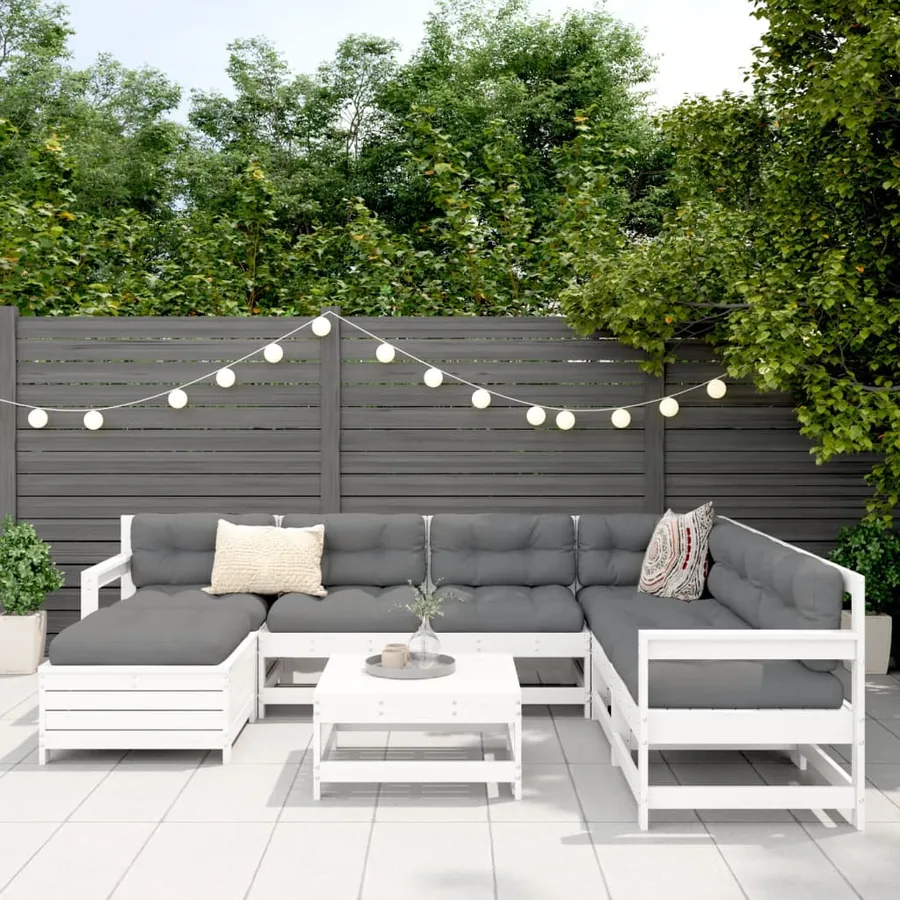 Salon de jardin 8 pcs blanc bois de pin massif - 3
