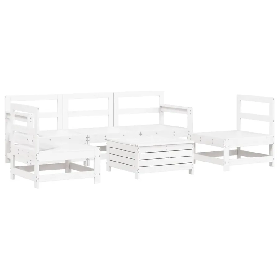 Salon de jardin 6 pcs blanc bois de pin massif - 2