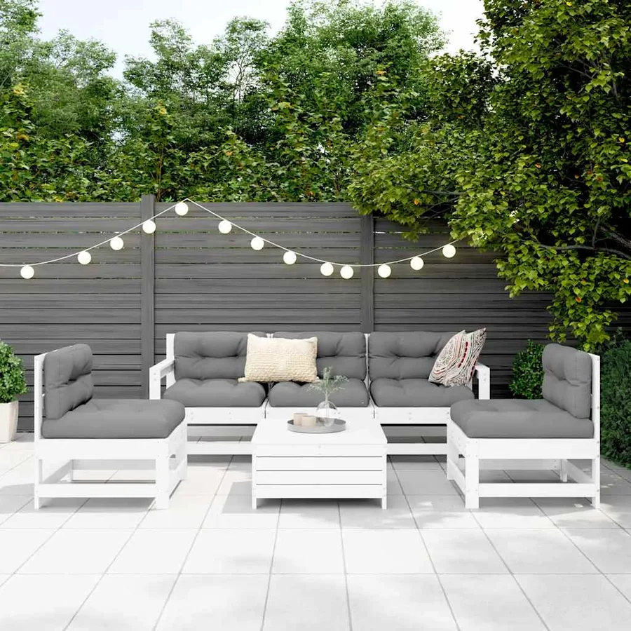 Salon de jardin 6 pcs blanc bois de pin massif - 3