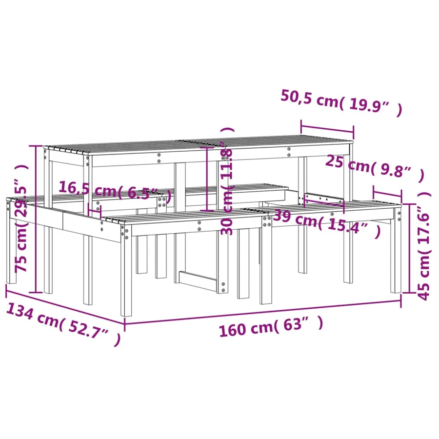 Table de pique-nique 160x134x75 cm bois massif de douglas - 9