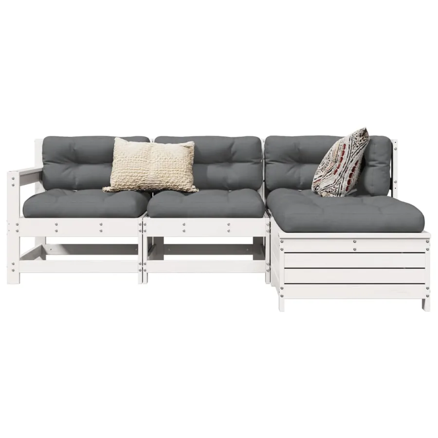 Salon de jardin 4 pcs blanc bois de pin massif