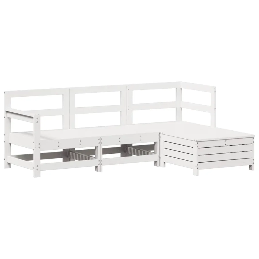 Salon de jardin 4 pcs blanc bois de pin massif - 2