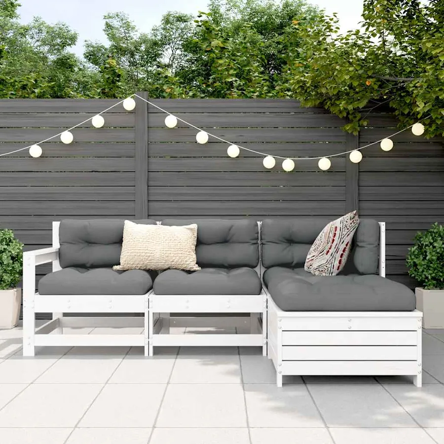 Salon de jardin 4 pcs blanc bois de pin massif - 3
