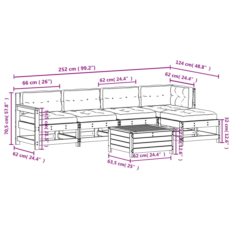 Salon de jardin 6 pcs avec coussins bois de pin imprégné - 11