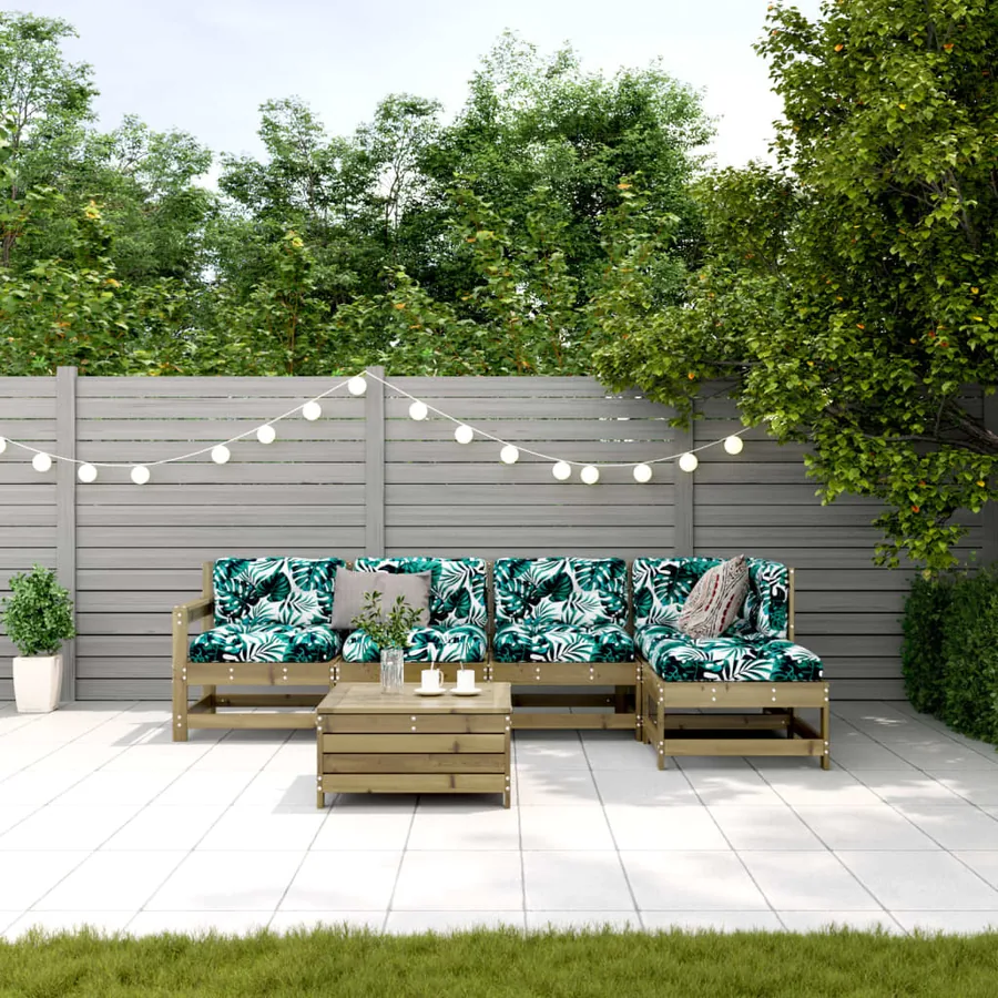 Salon de jardin 6 pcs avec coussins bois de pin imprégné - 3