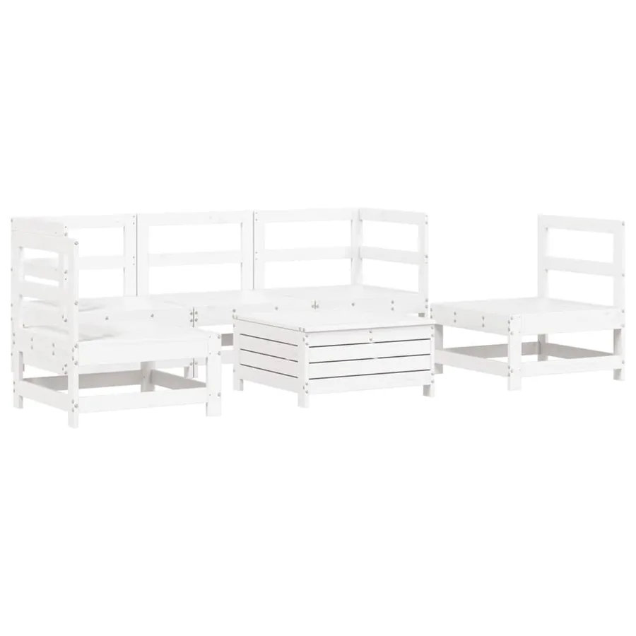 Salon de jardin 6 pcs blanc bois de pin massif - 2