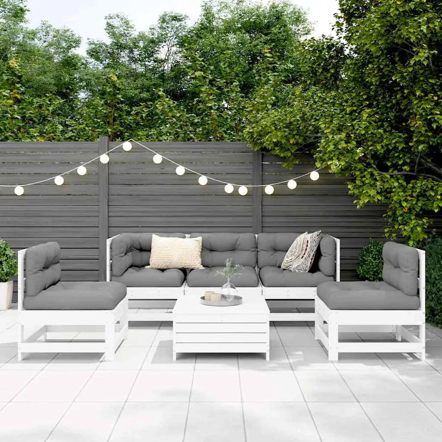 Salon de jardin 6 pcs blanc bois de pin massif - 3