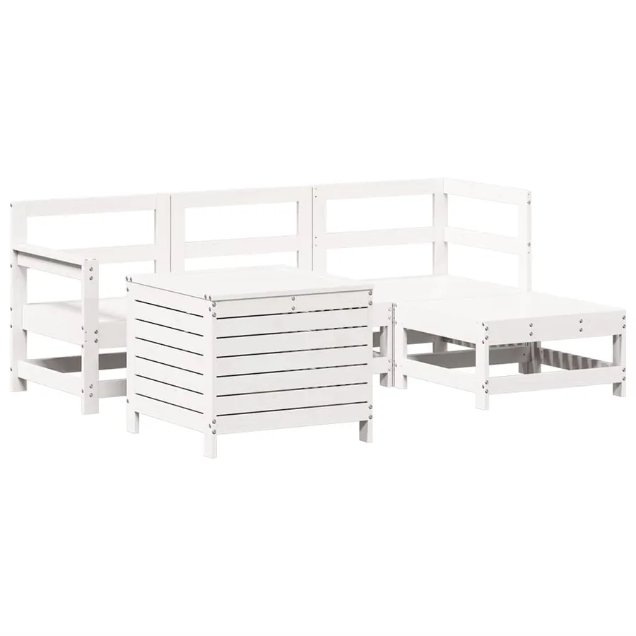 Salon de jardin 5 pcs blanc bois massif de pin - 2