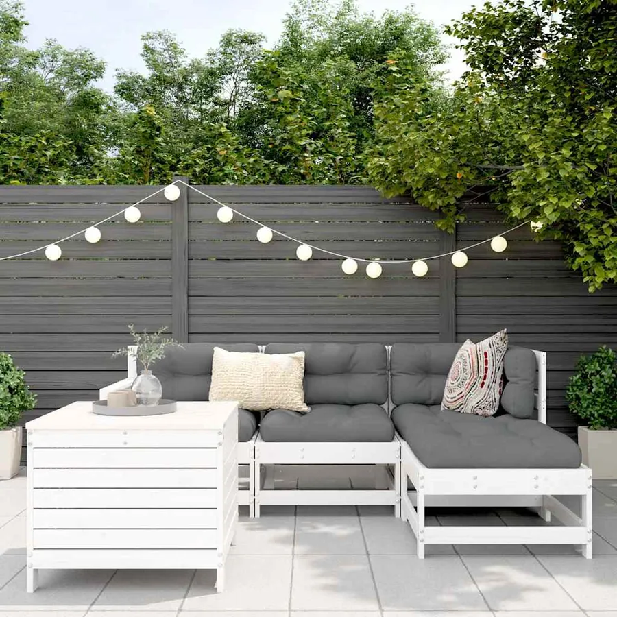 Salon de jardin 5 pcs blanc bois massif de pin - 3
