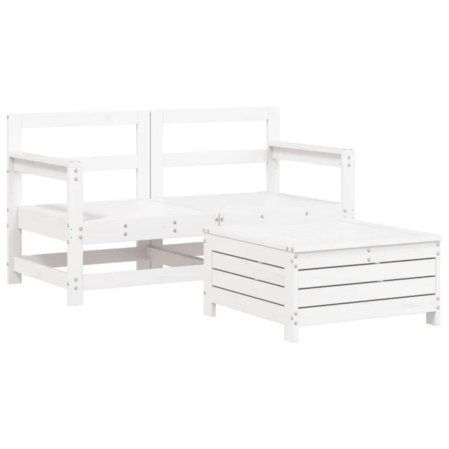 Salon de jardin 3 pcs blanc bois de pin massif - 2