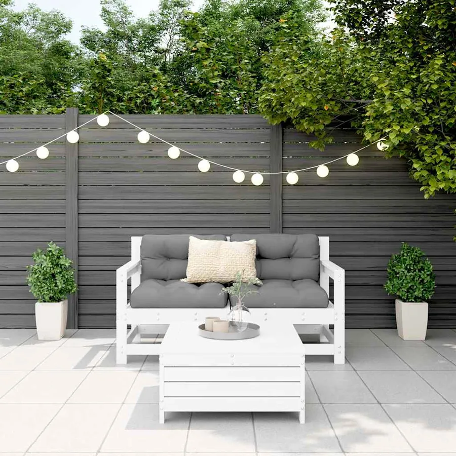 Salon de jardin 3 pcs blanc bois de pin massif - 3