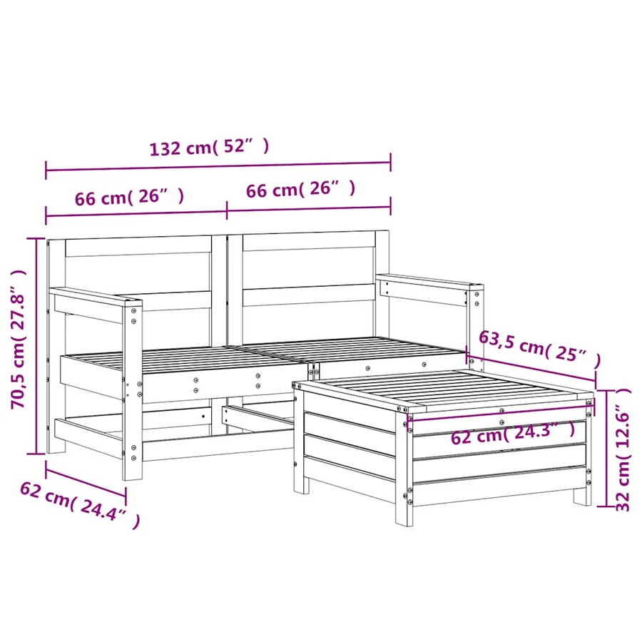 Salon de jardin 3 pcs blanc bois de pin massif - 8