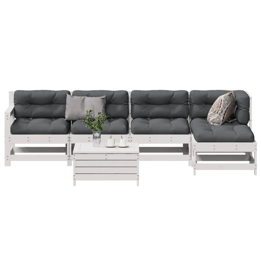 Salon de jardin avec coussins 6 pcs blanc bois de pin massif