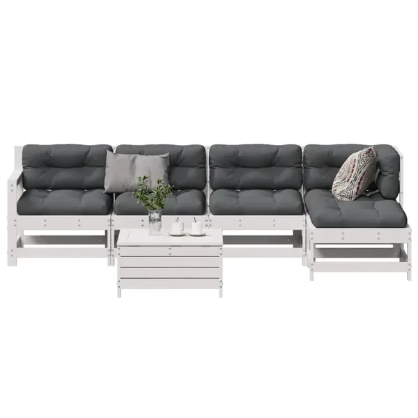 Salon de jardin avec coussins 6 pcs blanc bois de pin massif