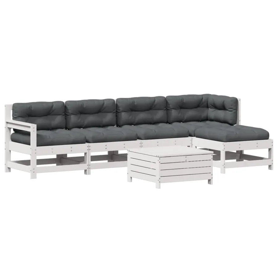 Salon de jardin avec coussins 6 pcs blanc bois de pin massif - 2