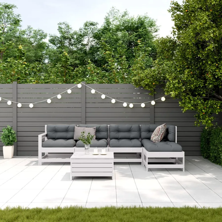 Salon de jardin avec coussins 6 pcs blanc bois de pin massif - 3