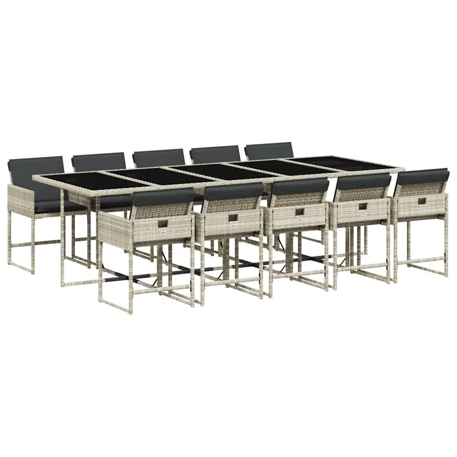 Ensemble à manger de jardin 11pcs avec coussins gris poly rotin - 2