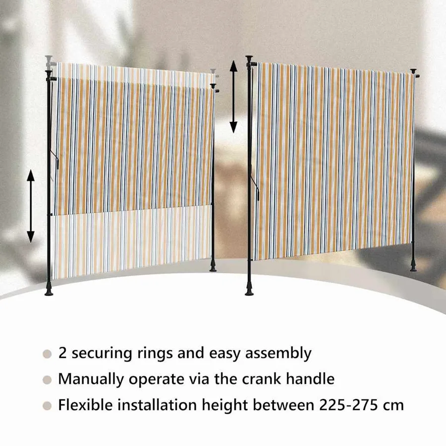 Store roulant d'extérieur jaune et blanc 200x270 cm tissu acier - 11