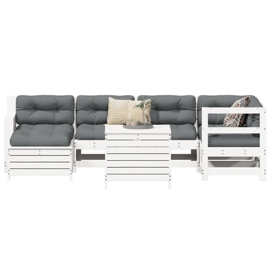 Salon de jardin 7 pcs blanc bois de pin massif
