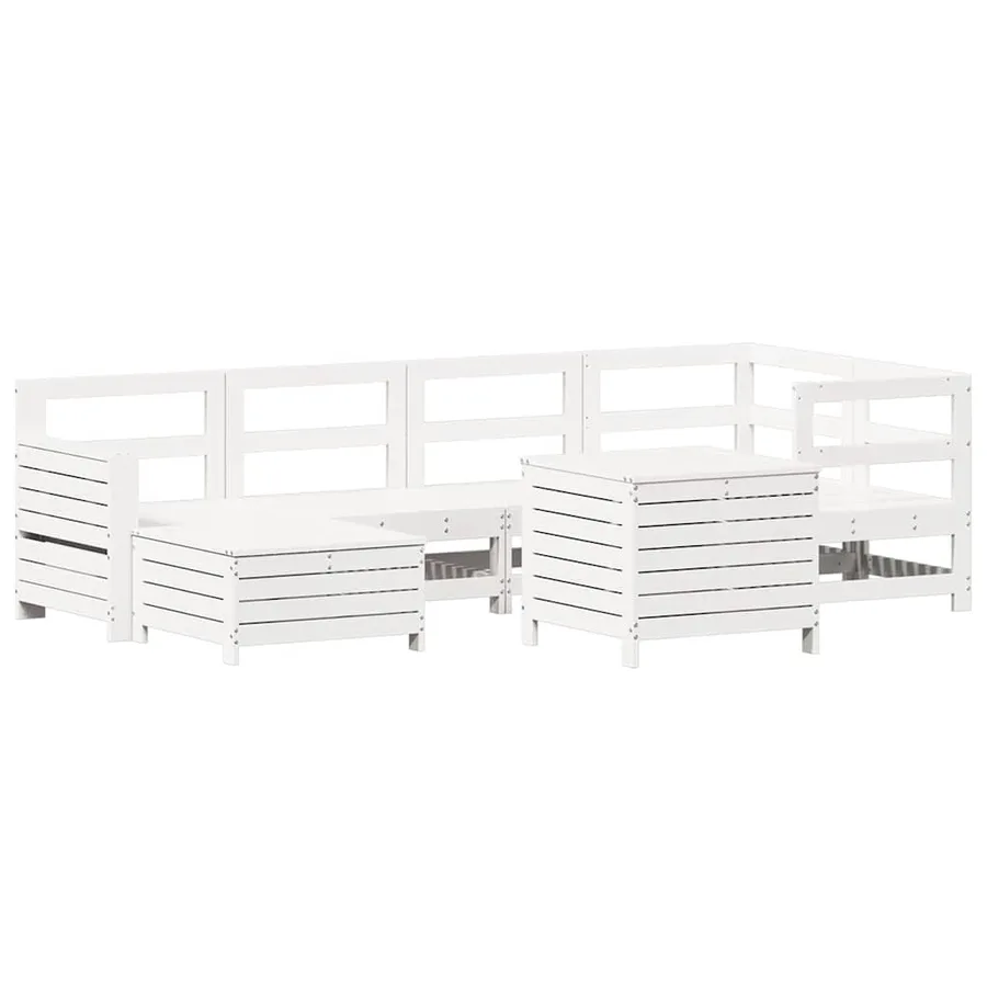 Salon de jardin 7 pcs blanc bois de pin massif - 2