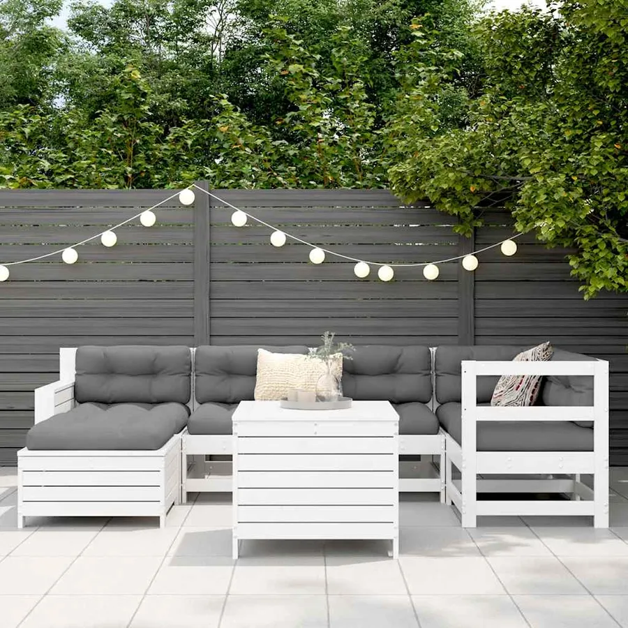 Salon de jardin 7 pcs blanc bois de pin massif - 3