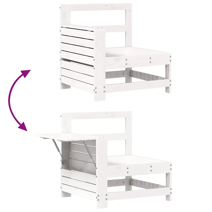 Salon de jardin 7 pcs blanc bois de pin massif - 9
