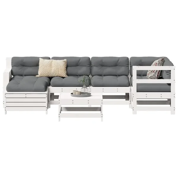 Salon de jardin 7 pcs blanc bois de pin massif