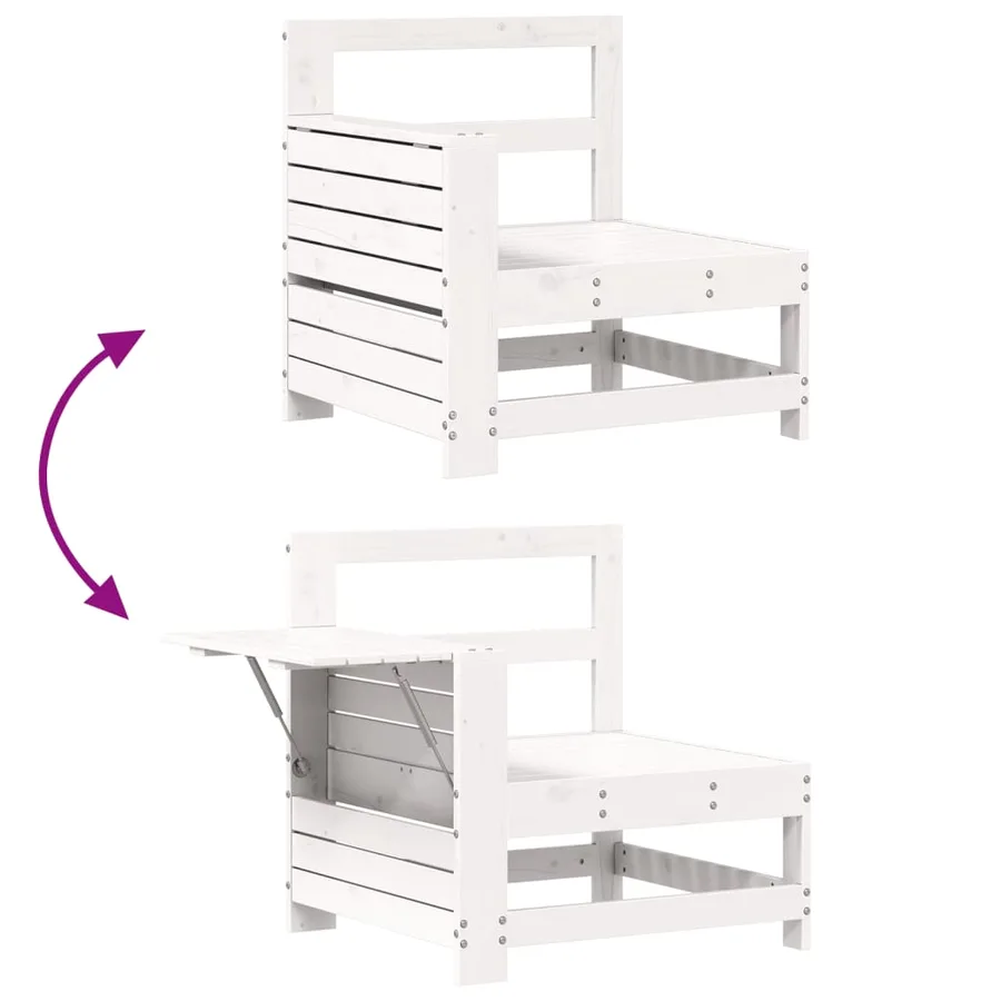 Salon de jardin 7 pcs blanc bois de pin massif - 10