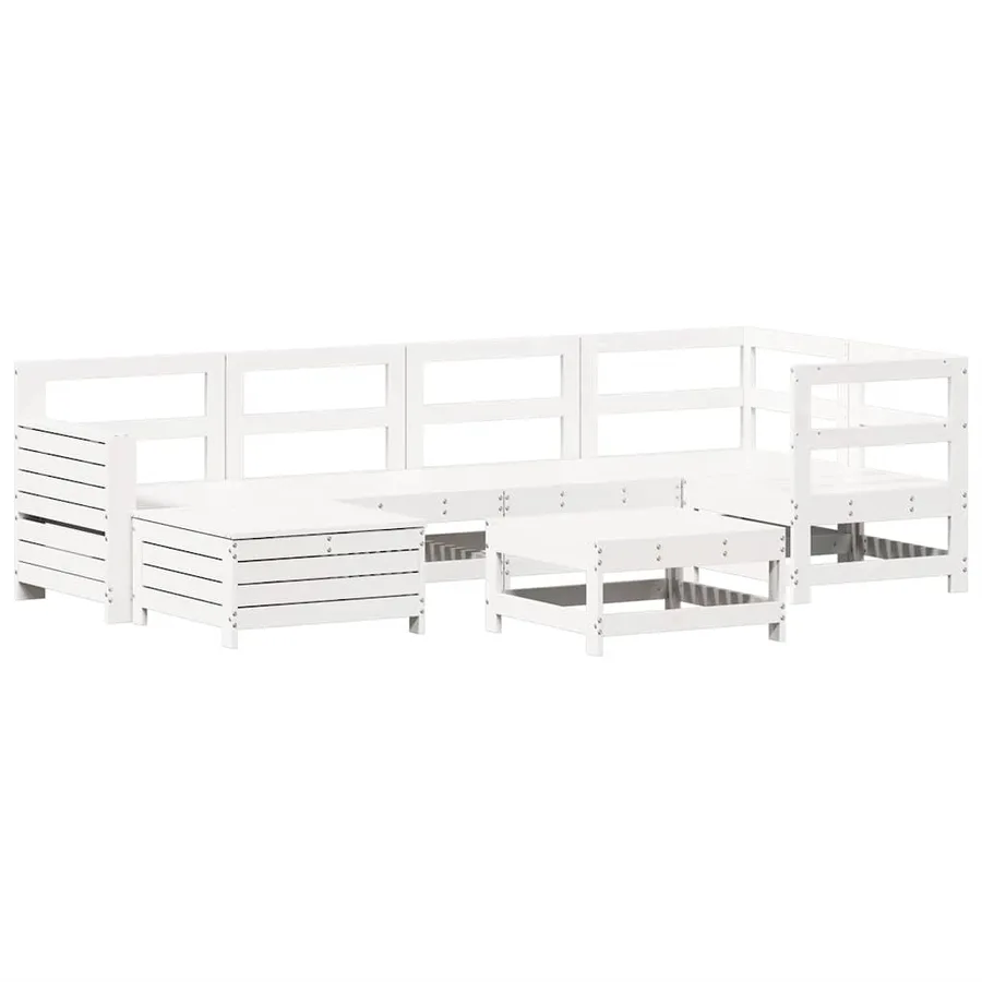 Salon de jardin 7 pcs blanc bois de pin massif - 2
