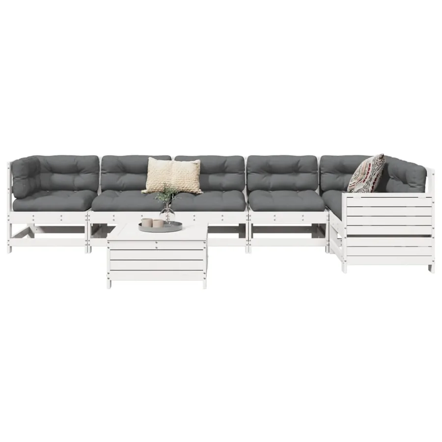 Salon de jardin 7 pcs blanc bois de pin massif
