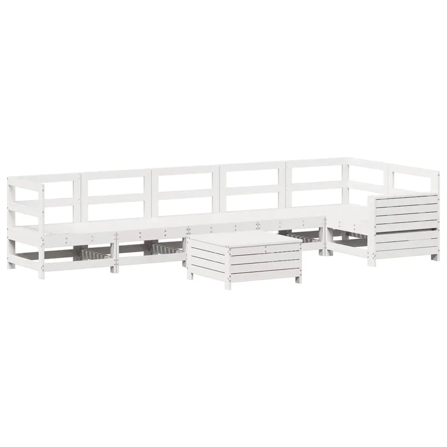 Salon de jardin 7 pcs blanc bois de pin massif - 2