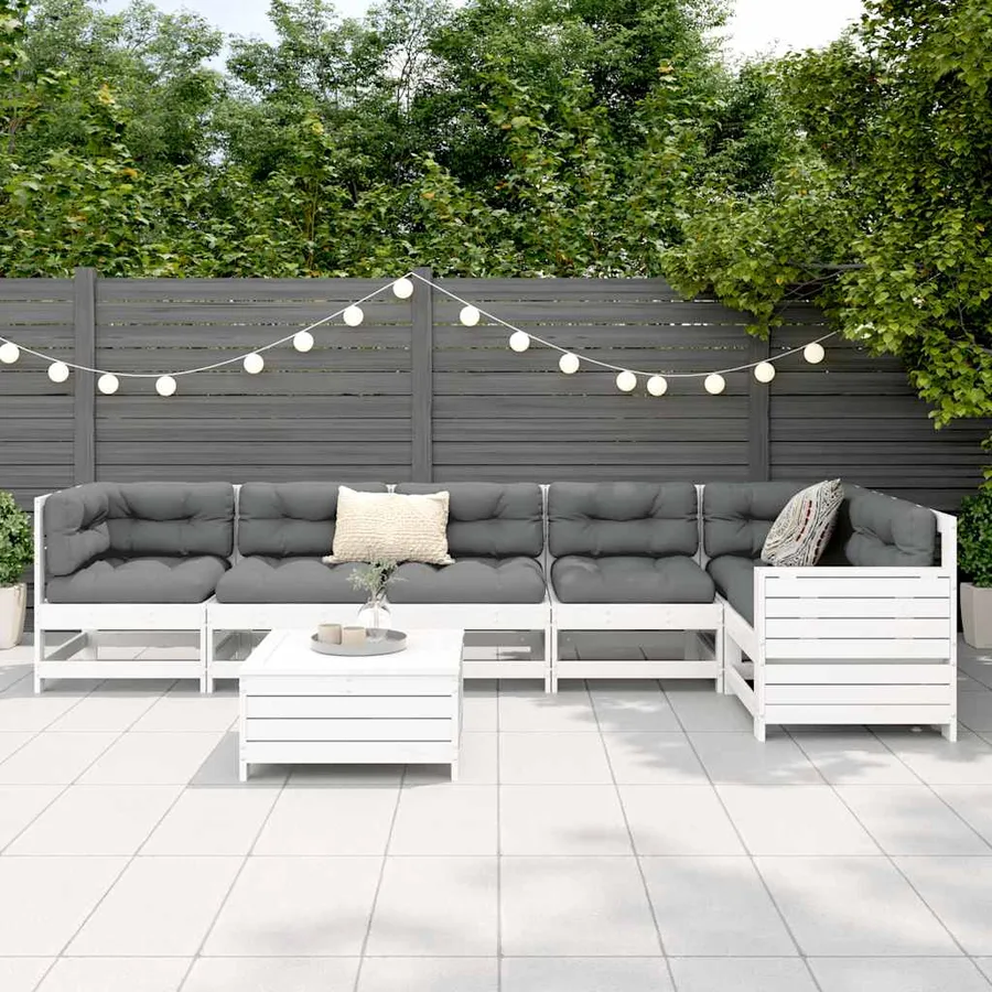 Salon de jardin 7 pcs blanc bois de pin massif - 3