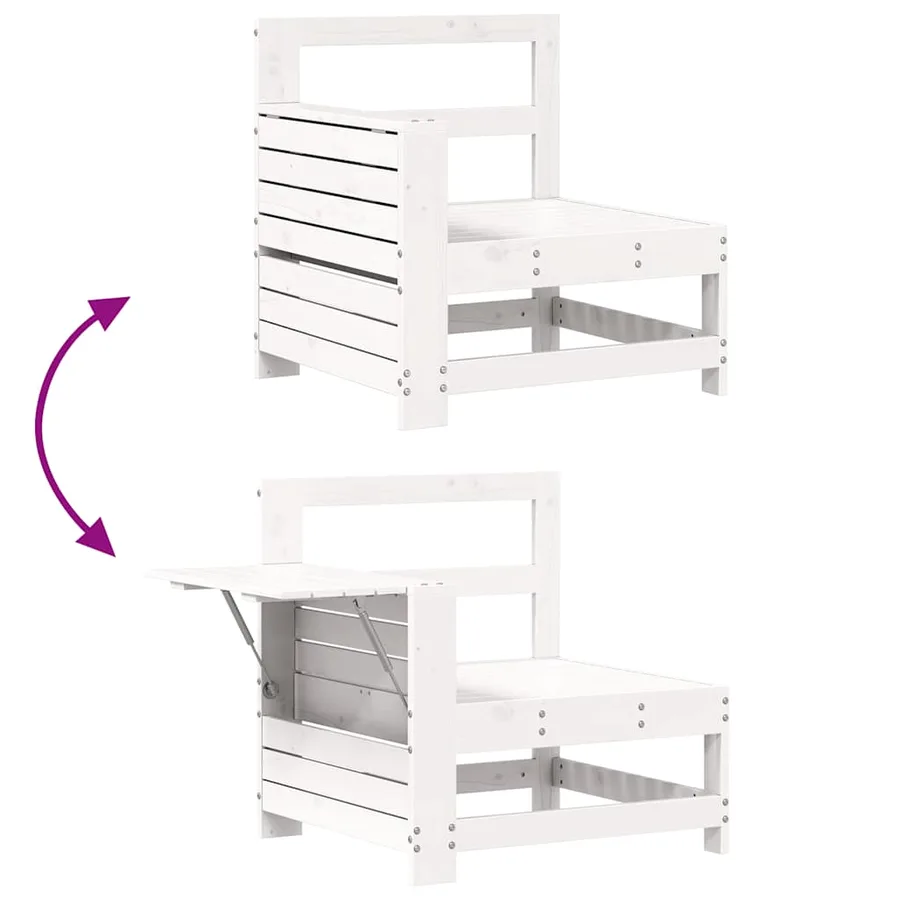 Salon de jardin 7 pcs blanc bois de pin massif - 8