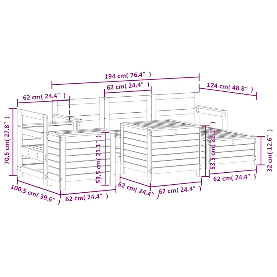 Salon de jardin 7 pcs bois de pin massif - 14