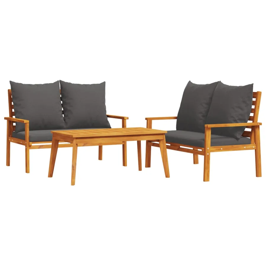 Salon de jardin 3 pcs avec coussins bois massif d'acacia - 2