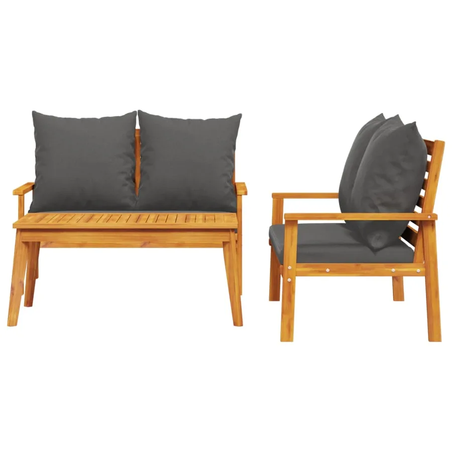 Salon de jardin 3 pcs avec coussins bois massif d'acacia - 3