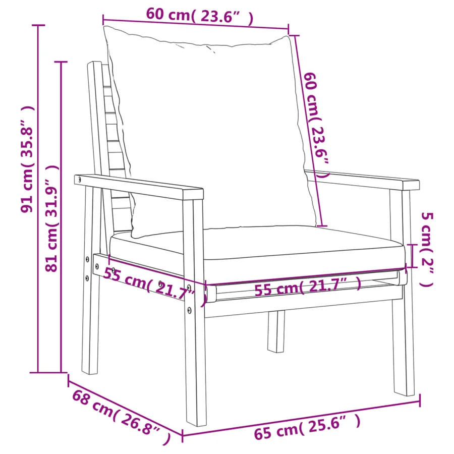 Salon de jardin avec coussins 5 pcs Bois d'acacia solide - 13