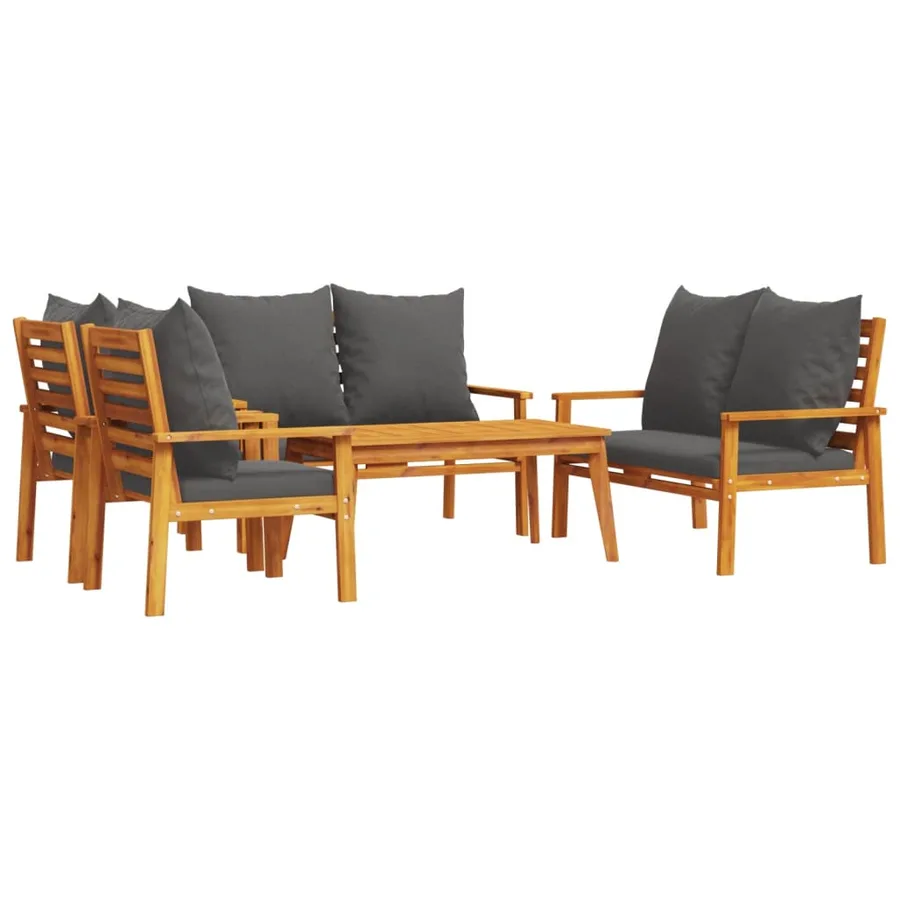 Salon de jardin avec coussins 5 pcs Bois d'acacia solide - 2