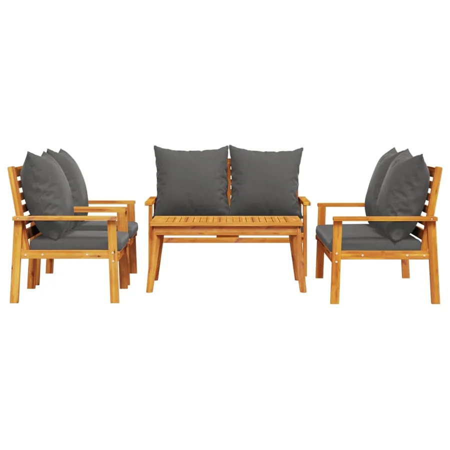 Salon de jardin avec coussins 5 pcs Bois d'acacia solide - 3